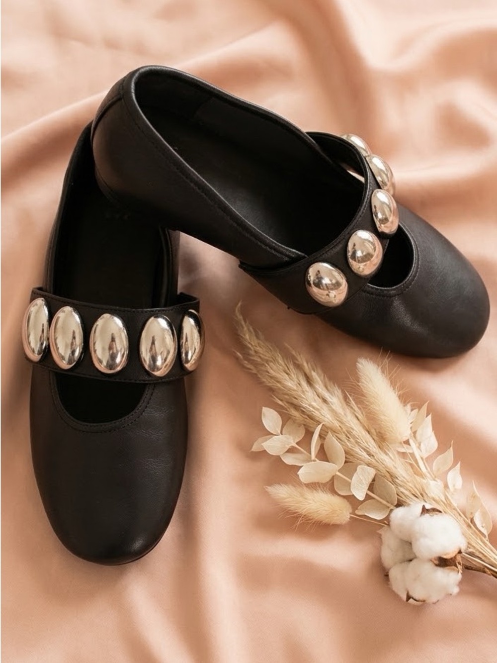 A new day Mary Jane Flats with Silver Stud Accents